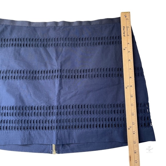 Gap Navy Blue Striped Embroidered Eyelet Mini Skirt Gold Zip Back Detail 8 - Picture 3 of 9